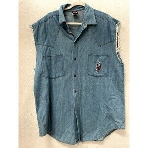 Mickey Unlimited  Disney Denim Women's L Sleeveless Mickey Shirt Large Flaw